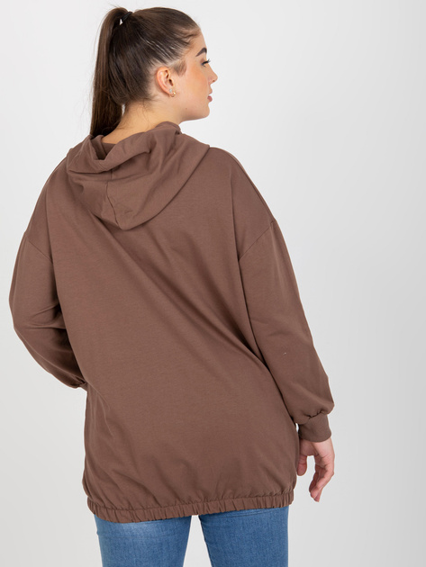Hurtownia Brązowa rozpinana bluza plus size z kapturem