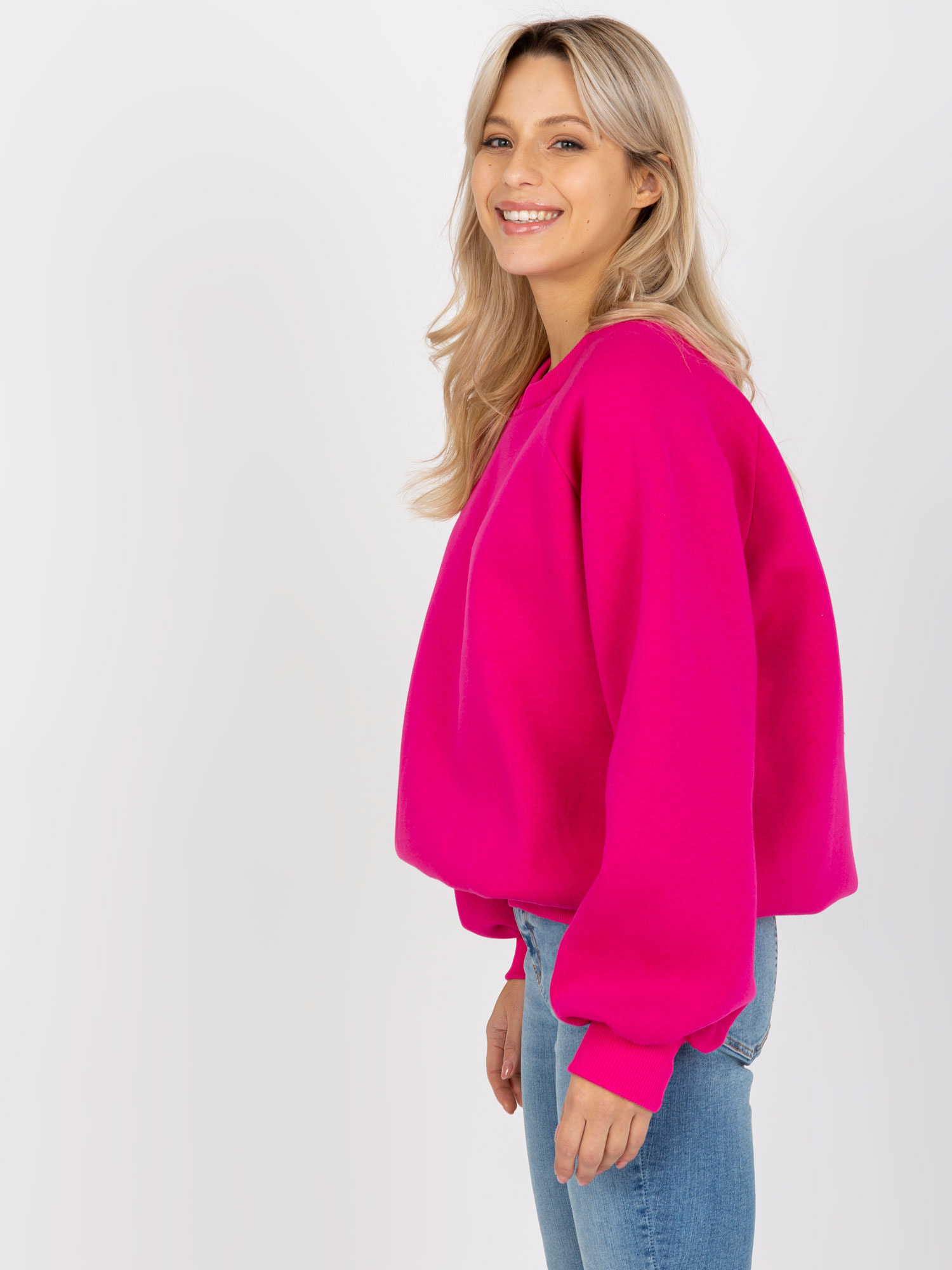 Fuksjowa dresowa bluza basic o kroju oversize