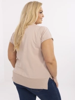 Beżowa damska bluzka plus size z cyrkoniami
