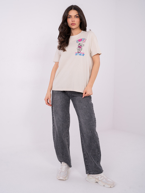 Jasnobeżowy damski t-shirt z bawełny SUBLEVEL