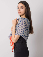 Blue and red scarf with print
