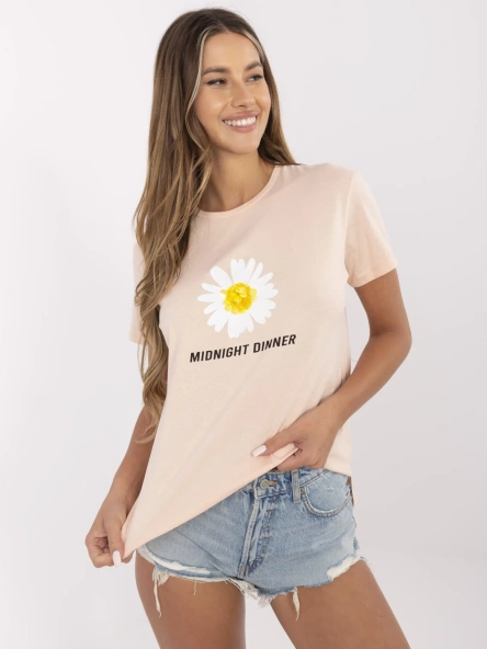 Łososiowy damski t-shirt z nadrukiem