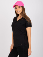 Schwarzes einfarbiges Basic-T-Shirt mit V-Ausschnitt Severine.