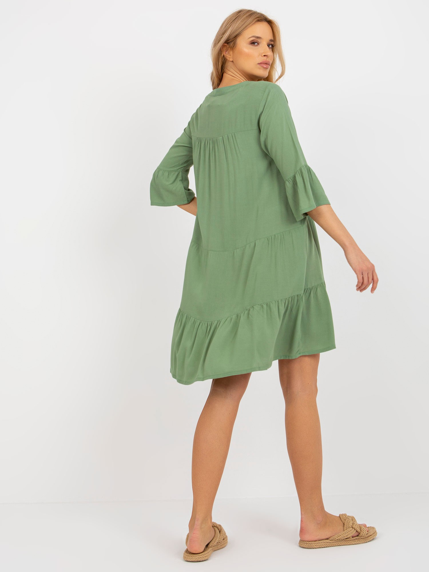 Hurt Khaki summer dress with ruffle and 3/4 sleeve SUBLEVEL.