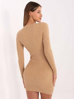 Hurt Camelowa bodycon sukienka basic w prążek 