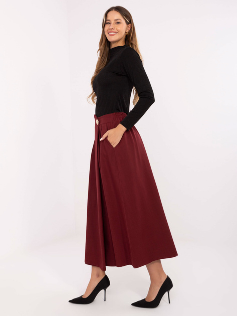 Bordowa rozkloszowana spódnica z kieszeniami RUE PARIS