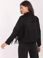 Czarna krótka kurtka z frędzlami RUE PARIS 
