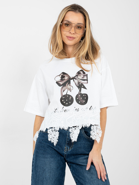 Biała bluzka z koronkowym wykończeniem