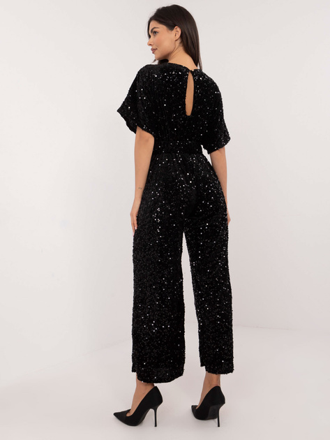 Hurtownia Czarny cekinowy kombinezon z paskiem