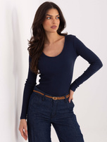 Granatowa bluzka basic z dekoltem w serek