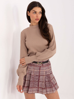 Ciemnobeżowa bluzka basic z długim rękawem RUE PARIS 