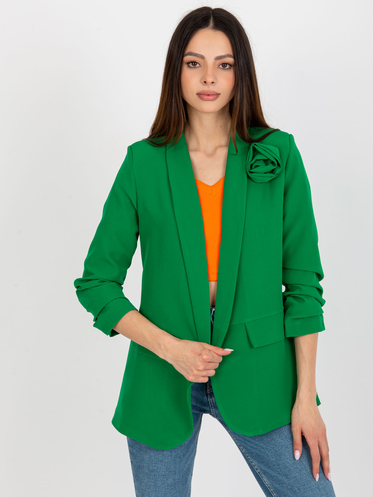 Zielona elegancka marynarka z kwiatem OCH BELLA