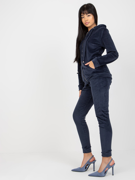 Hurt Granatowy damski komplet welurowy z bluzą z kapturem