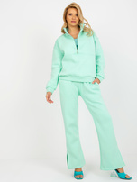 Hurtownia Miętowy trzyczęściowy komplet dresowy z topem