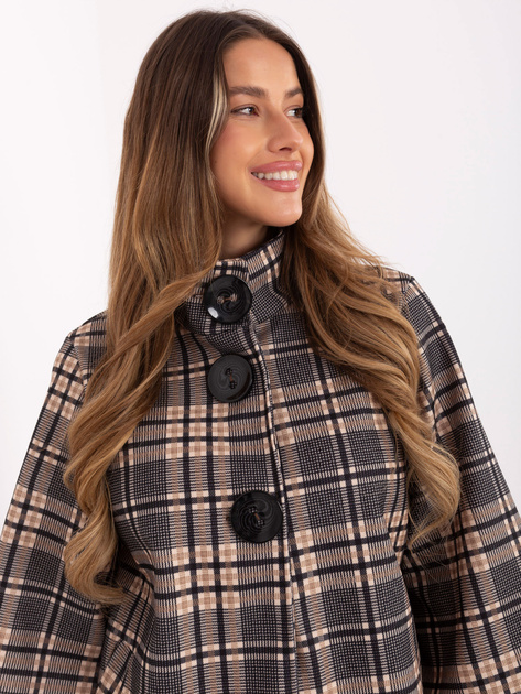 Jasnobeżowo-czarny krótki płaszcz w kratę