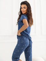 Granatowa damska piżama ze spodniami 3/4