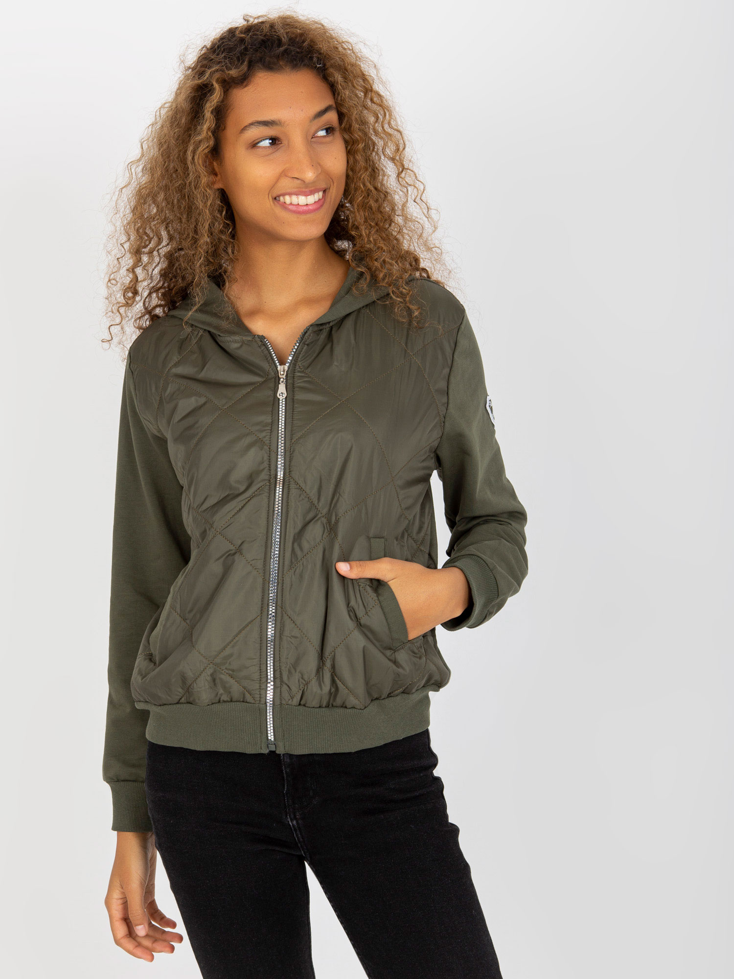 Hurt Khaki pikowana bluza bomberka z kapturem RUE PARIS 