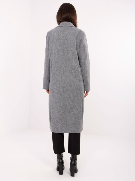 Szary długi płaszcz z kieszeniami