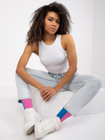 Biały top z materiału w prążki Eston RUE PARIS 