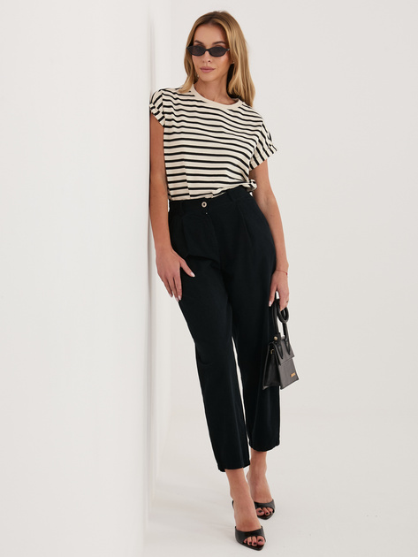 Czarne sztruksowe spodnie z wysokim stanem RUE PARIS