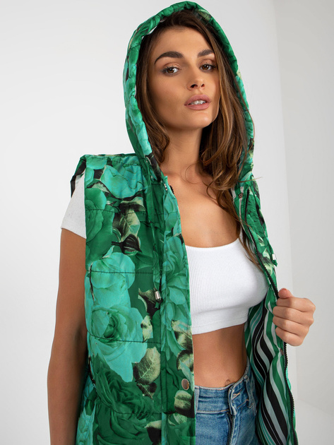 Hurt Zielona damska kamizelka puchowa z kapturem