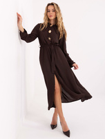 Ciemnobrązowa długa sukienka z guzikami RUE PARIS