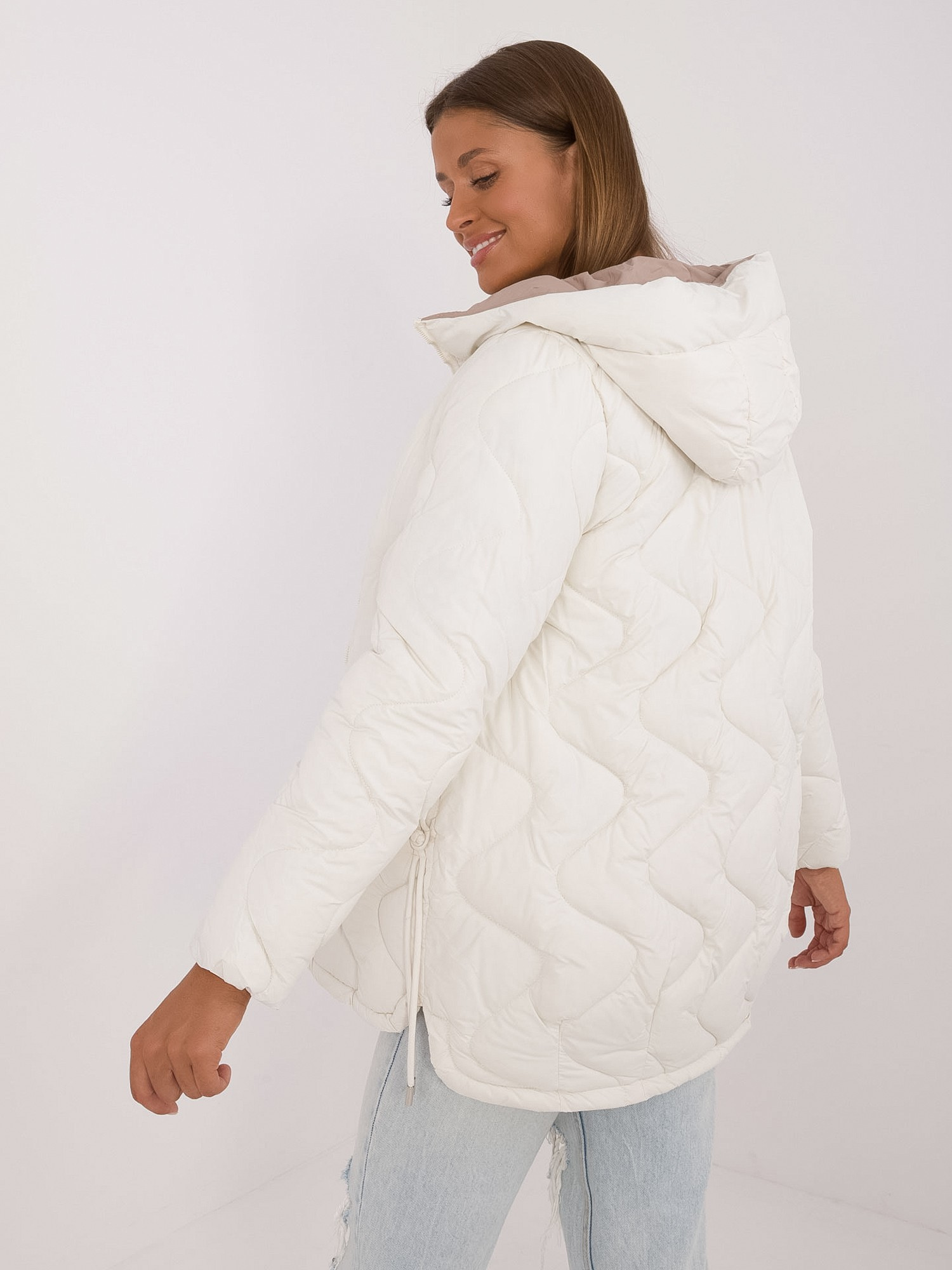Hurt Ecru quilted transitional jacket with pockets.