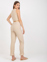 Beżowy dwuczęściowy komplet casualowy w prążki