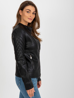 Hurt Czarna damska kurtka z ekoskóry z kieszeniami