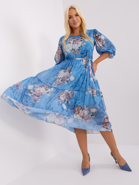 Hurtownia Niebieska sukienka plus size we wzory