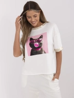 Ecru damska bluzka oversize z nadrukiem