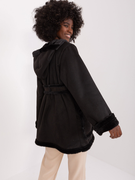 Hurt Czarny damski płaszcz zimowy z kieszeniami