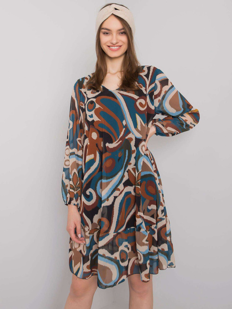 Niebiesko-brązowa sukienka z falbaną Spoleto