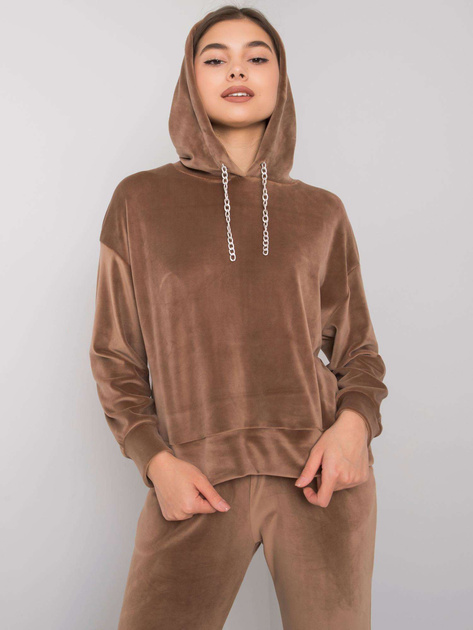 Ciemnobeżowy komplet welurowy ze spodniami Chanya