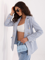 Niebieska tweedowa marynarka z dwurzędowym zapięciem 