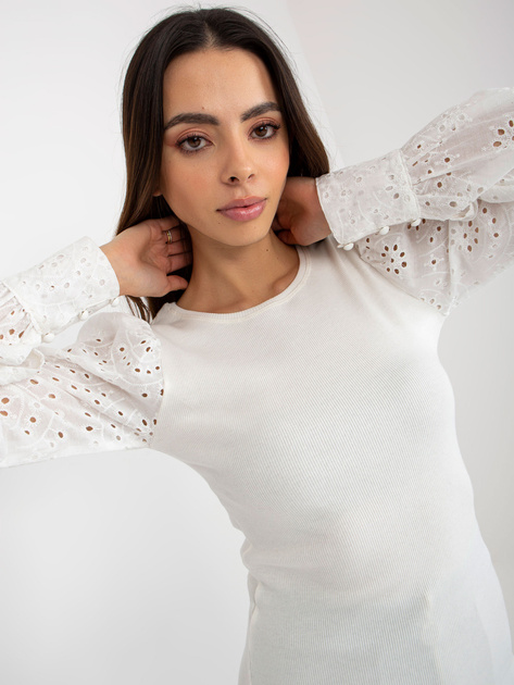 Hurt Biała prążkowana bluzka wizytowa z ozdobnymi rękawami OCH BELLA