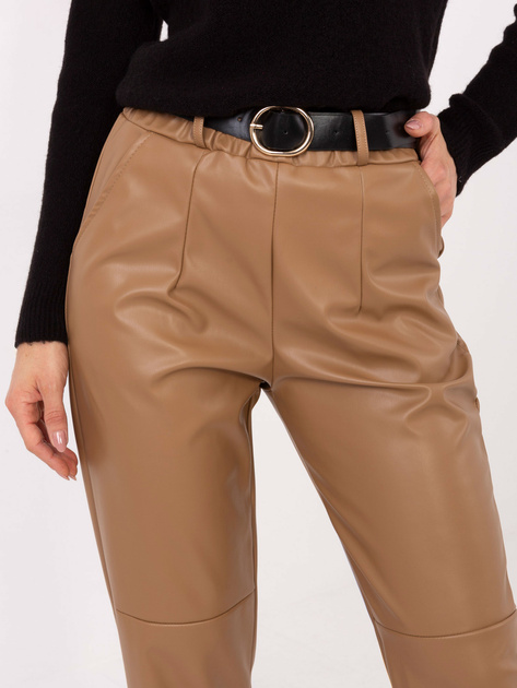 Camelowe spodnie z ekoskóry z nogawką 7/8 RUE PARIS