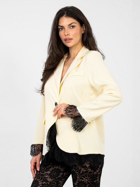 Pastelowa żółta jednorzędowa marynatka z koronką