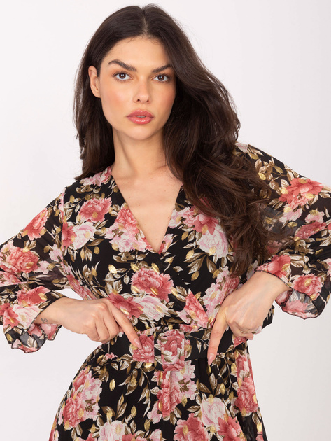 Czarno-różowa sukienka z falbaną Alisia