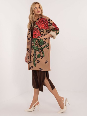 Hurt camel patterned women's coat with application.