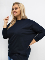 Navy blue plus size blouse with a round neckline.