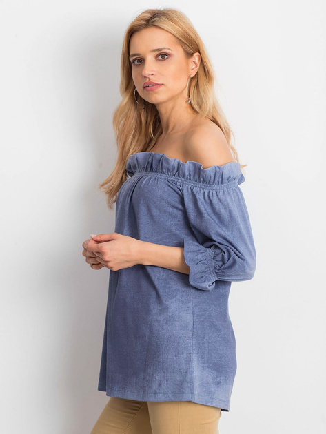 Niebieska bluzka hiszpanka z marszczeniami