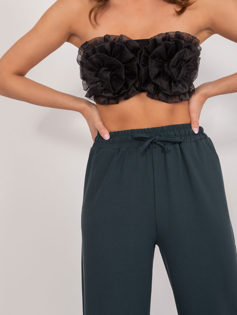 Hurt Ciemnozielone materiałowe spodnie z wiązaniem