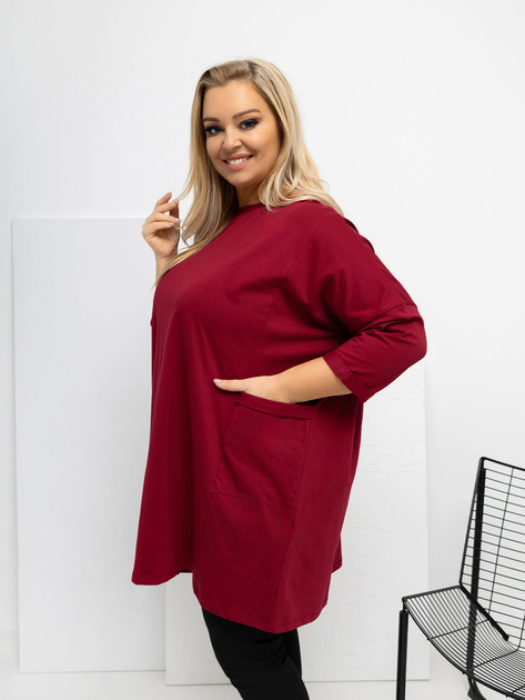 Bordowa długa bluzka plus size z kieszeniami