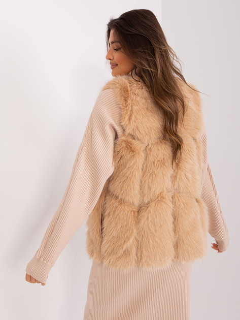 Hurtownia Camelowa kamizelka damska futrzana