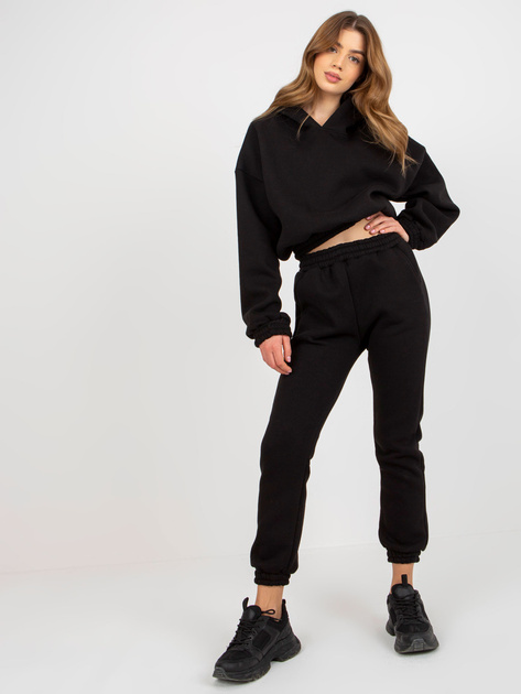 Hurt Czarny damski komplet dresowy z bluzą z kapturem