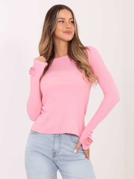 Jasnoróżowa dopasowana bluzka z długim rękawem RUE PARIS