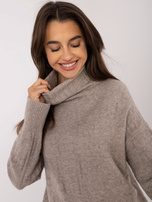 Hurtownia Ciemnobeżowy sweter golf ze ściągaczami