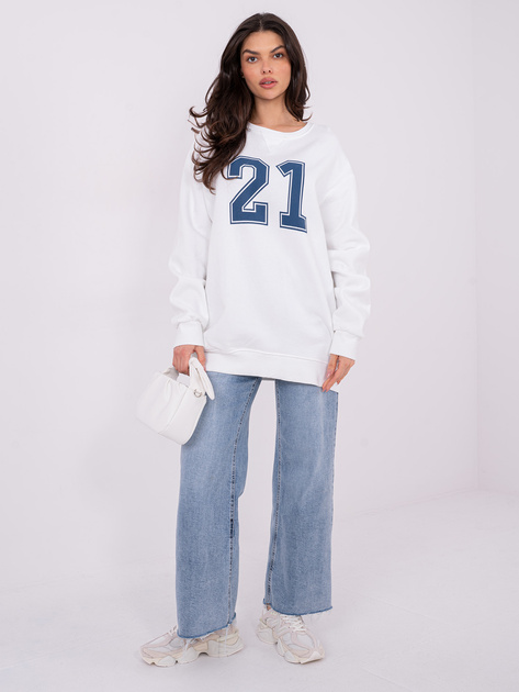 Ecru długa bluza z okrągłym dekoltem