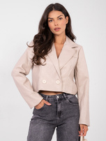 Beżowa krótka marynarka z ekoskóry RUE PARIS 